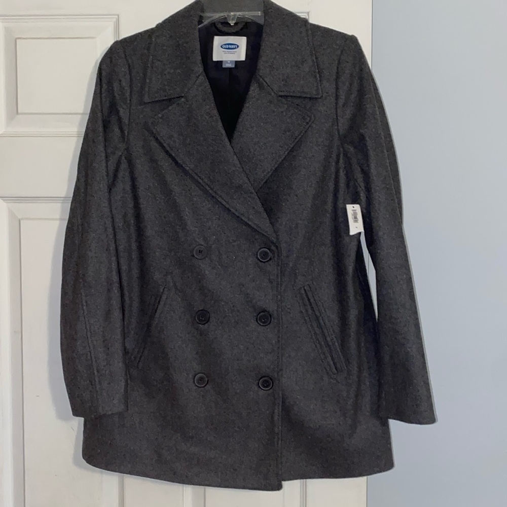 Old Navy's Soft-Brushed Dark Heather Gray Lined Peacoat NWT - Picture 3 of 13